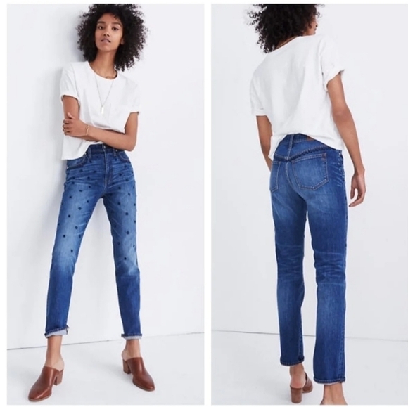 Madewell Denim - Madewell the high rise slim boyjean beaded edition